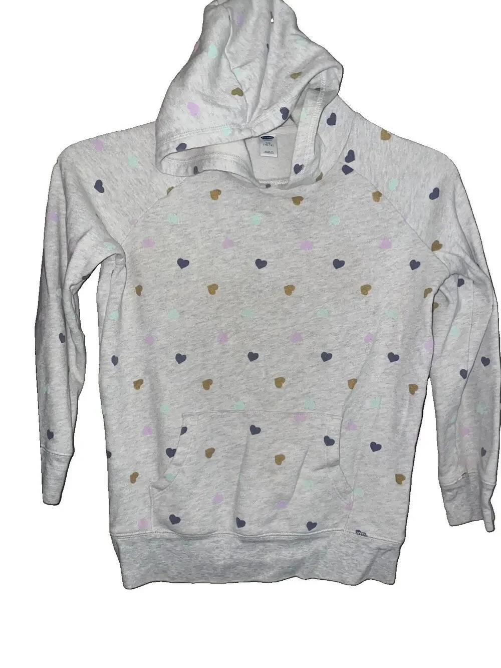 Girls Old Navy Grey Heart Hooded Sweatshirt Hoodie Sz L 10/12